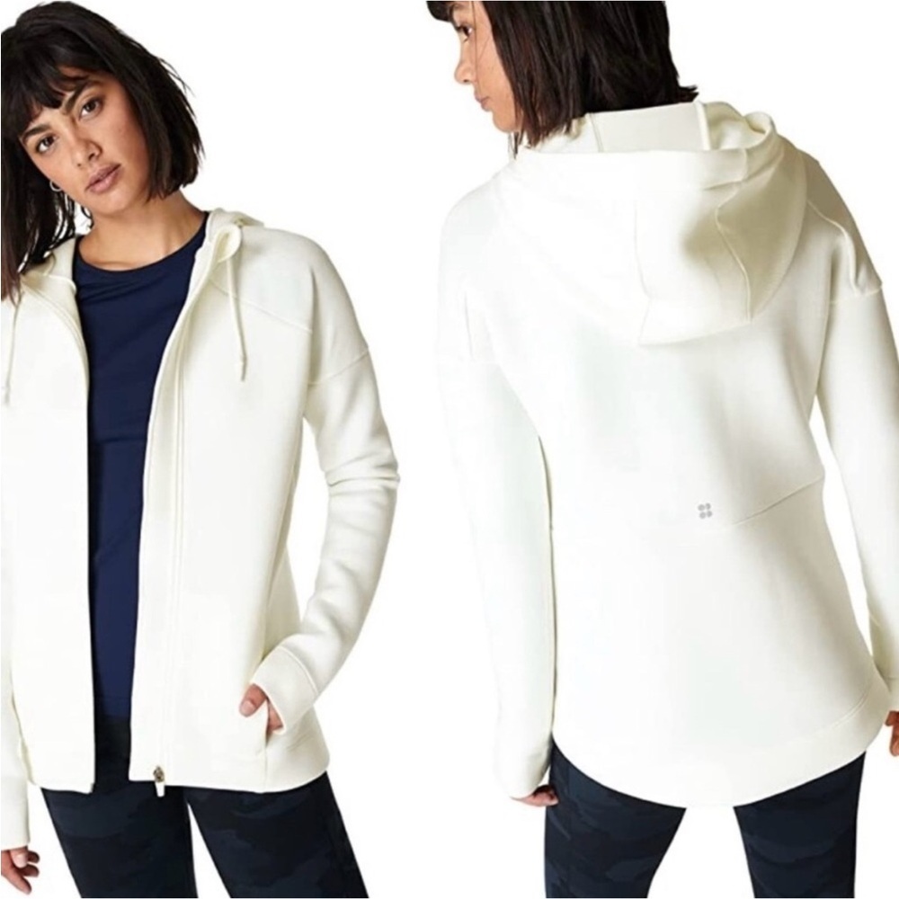 SWEATY BETTY Marl Fleece Cross Train Hoodie Lilly White Size Small